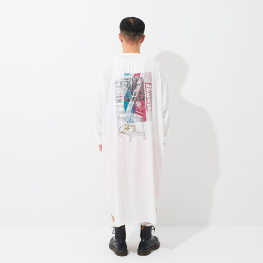 Super long sleeves, open collarless (white) | Carrying the memorial