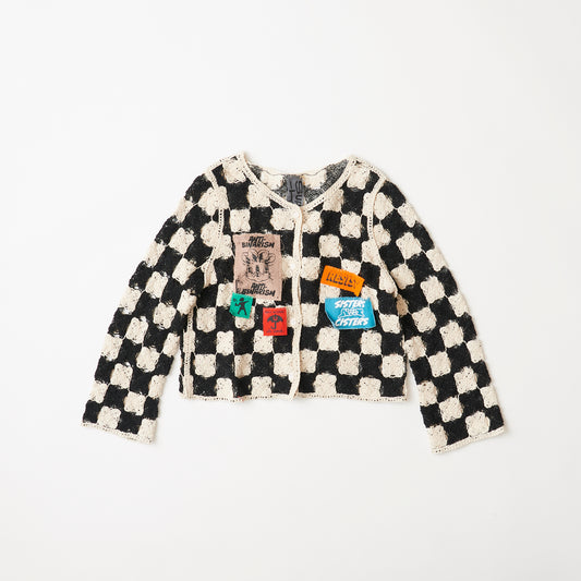 Cardigan (black and white block check / patch remake)