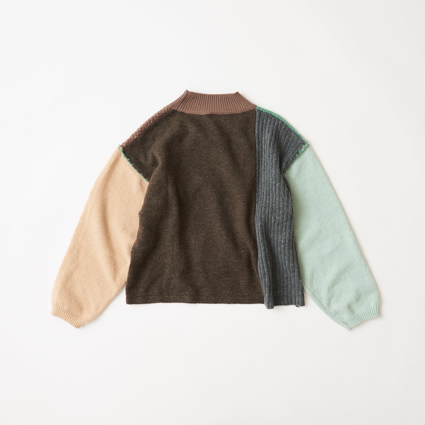 Patchwork-style knit (green beige / original hand embroidery) | Personal is Political