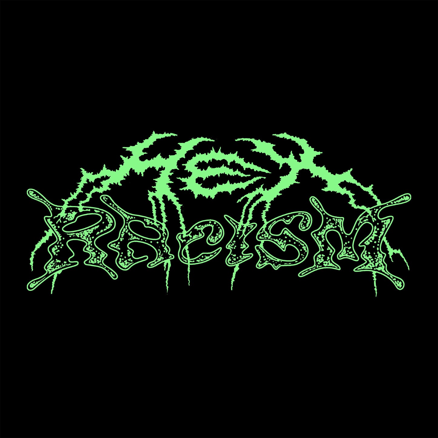 メタル風ロゴでHEX RACISM と蛍光グリーンでプリントされている。