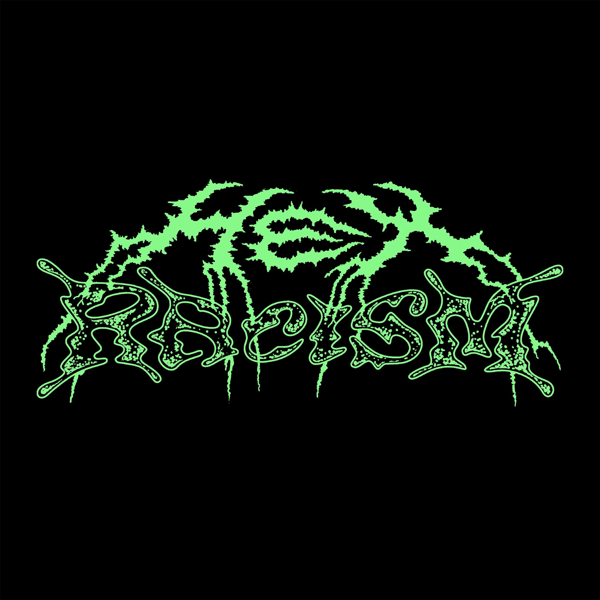 メタル風ロゴでHEX RACISM と蛍光グリーンでプリントされている。